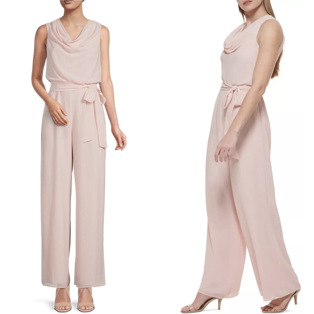 NWT Vince Camuto Cowlneck Chiffon Jumpsuit in Blush Pink Sz. 0